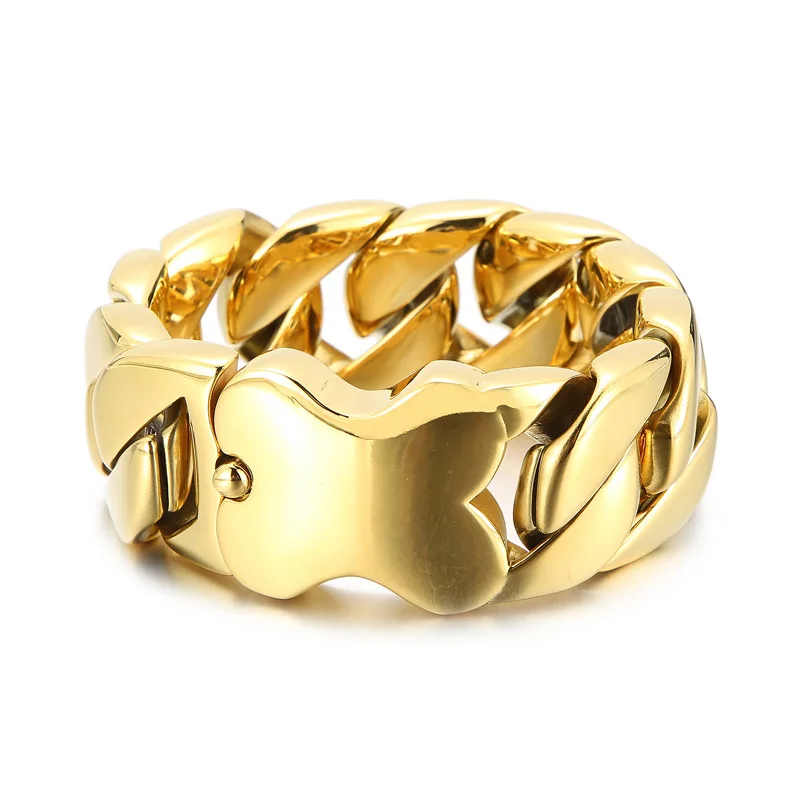 31Mm Heavy Punk 18K Gold Plate Cuban Curb Chain Bracciale Uomo Donna Hiphop Rock Retro Black Acciaio Inossidabile Bike Bangle Jewelry