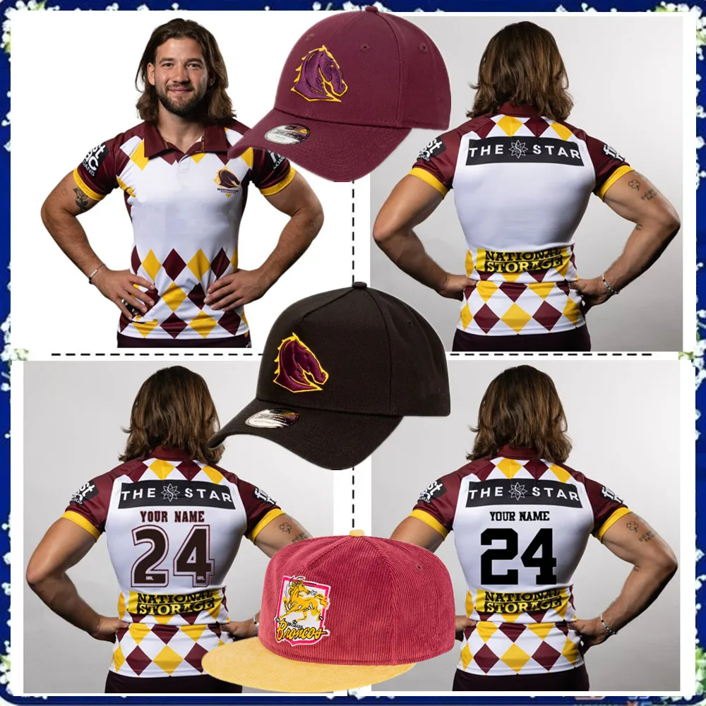 2024 Brisbane Broncos Mens Heritage Rugby Jersey 2023/24 Brisbane Broncos Indigena Mens Anzac Training Jersey Taglia S--5Xl