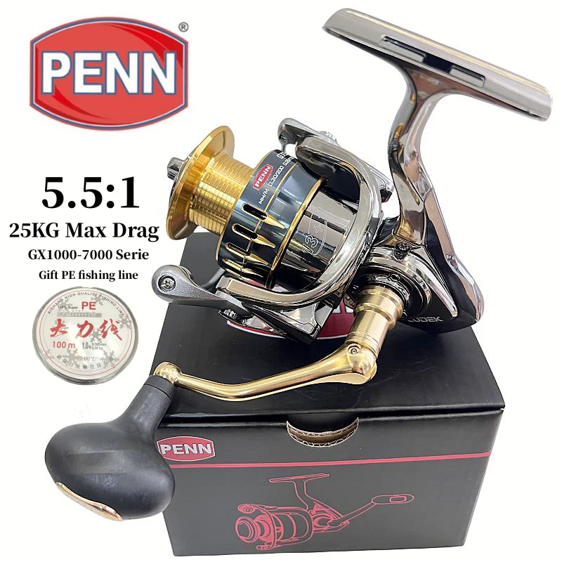 Mulinello Da Pesca Penn Gx1000-7000 Con Cuscinetti Di Fascia Alta 13 + 1, Trascinamento Massimo 25Kg E Regalo Per Lenza Da Pesca In Pe Bonus