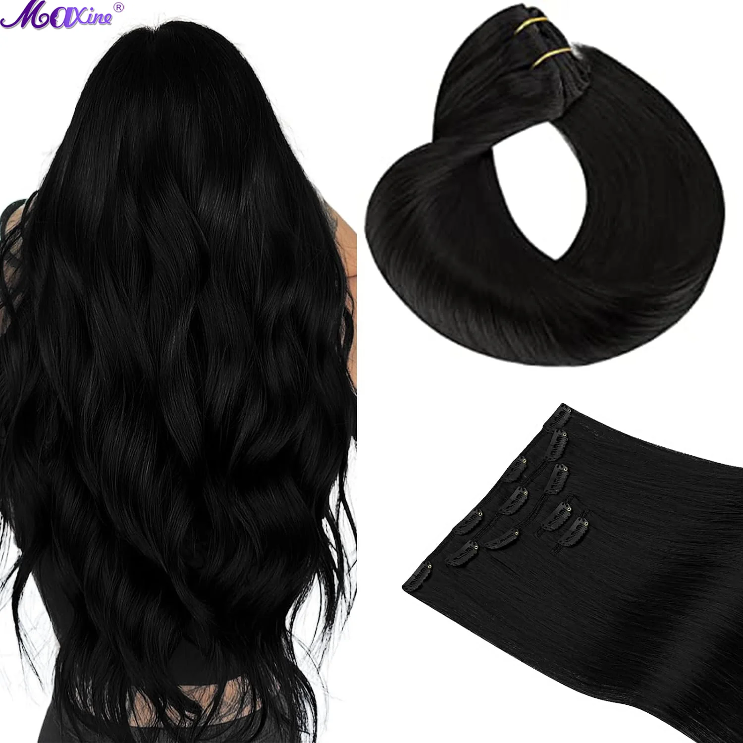Clip Nelle Estensioni Dei Capelli Jet Black Clip Nelle Estensioni Dei Capelli Veri Capelli Umani Remy Hair Stright Clip Nelle Estensioni Dei Capelli 1