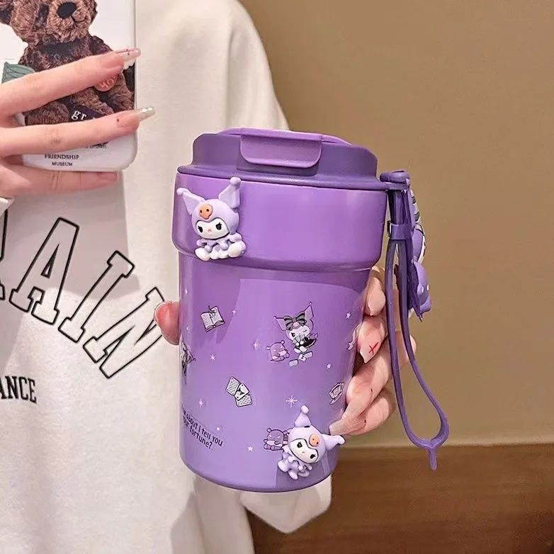 Sanrio Co-Branded Ip Anime Cute Thermos Cup 380Ml Push Straight Drink 316 Inner Bladder Water Coffee Cup Tazza Da Starbucks Kuromi