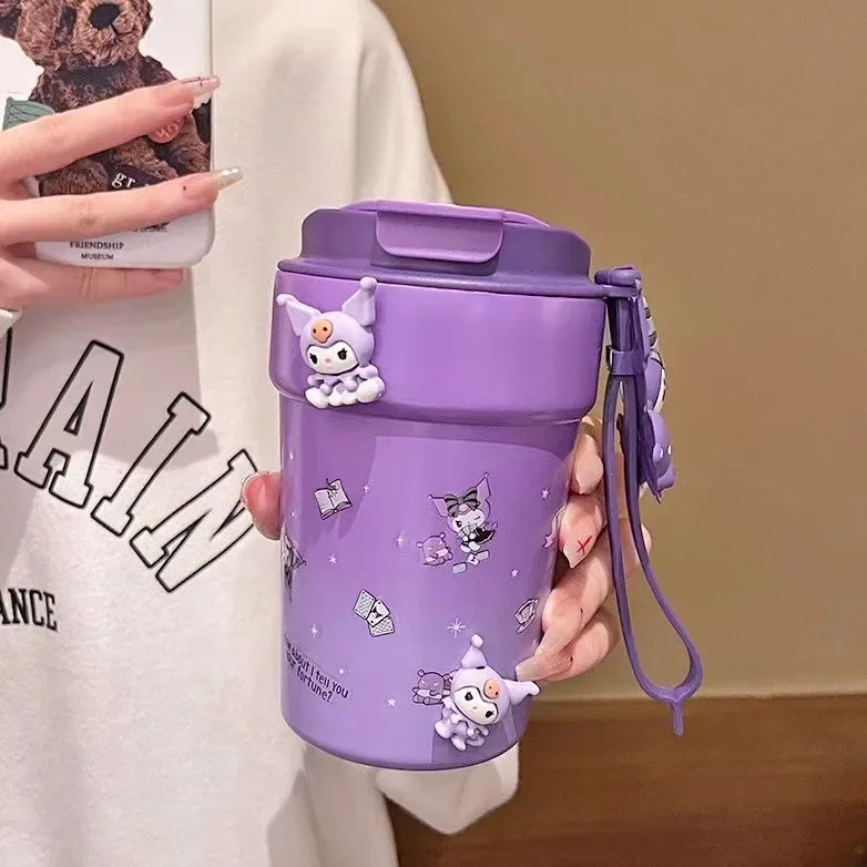 Sanrio Co-Branded Ip Anime Cute Thermos Cup 380Ml Push Straight Drink 316 Inner Bladder Water Coffee Cup Tazza Da Starbucks Kuromi