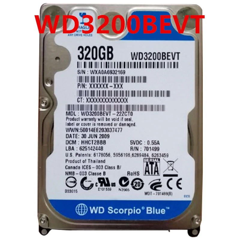 Nuovo Hdd Originale Per Wd 320Gb 2.5 "Sata 3 Gb/S 8Mb 5400Rpm 9.5Mm Per Disco Rigido Interno Per Notebook Hdd Per Wd3200Bevt