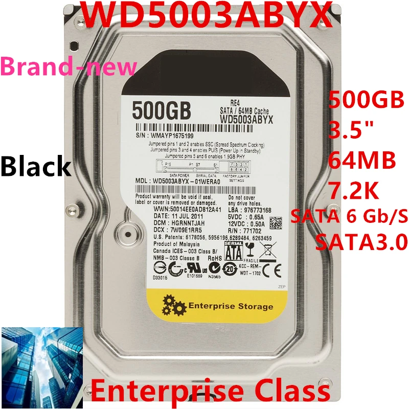 Nuovo Hdd Originale Per Wd Black 500Gb 3.5 "Sata 6 Gb/S 64Mb 7200Rpm Per Disco Rigido Interno Per Hdd Di Classe Enterprise Per Wd5003Abix