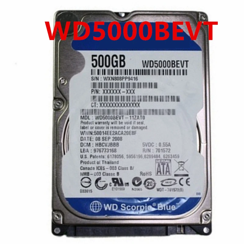 Nuovo Hdd Originale Per Wd 500Gb 2.5 "Sata 3 Gb/S 8Mb 5400Rpm 9.5Mm Per Disco Rigido Interno Per Notebook Hdd Per Wd5000Bevt