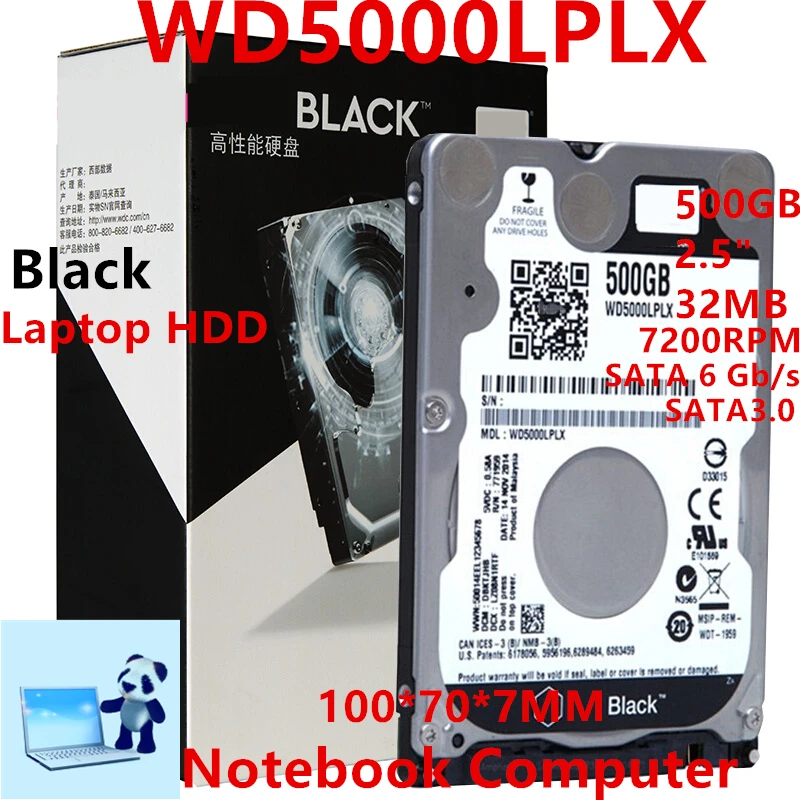 Nuovo Hdd Originale Per Wd Black 500Gb 2.5 "Sata 6 Gb/S 32Mb 7200Rpm Per Disco Rigido Interno Per Disco Rigido Per Notebook Per Wd5000Lplx