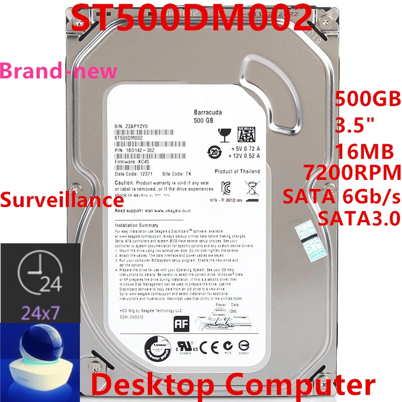 Nuovo Hdd Originale Per Wd 500Gb 3.5 "Sata 6 Gb/S 16Mb 7200Rpm Per Disco Rigido Interno Per Computer Desktop Hdd Per St500Dm002