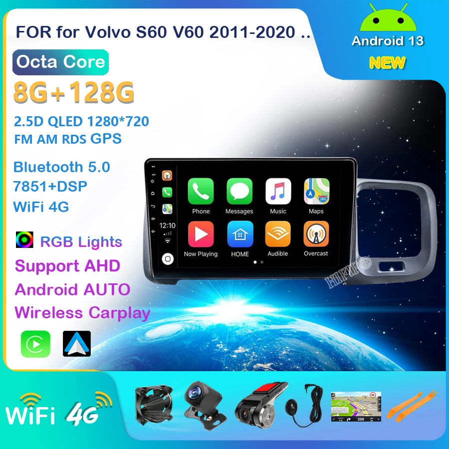 9 ''Android 13 Per Volvo S60 V60 2011-2018 Autoradio Touchscreen Radio Multimedia Video Navigation Gps Car Monitor Screen
