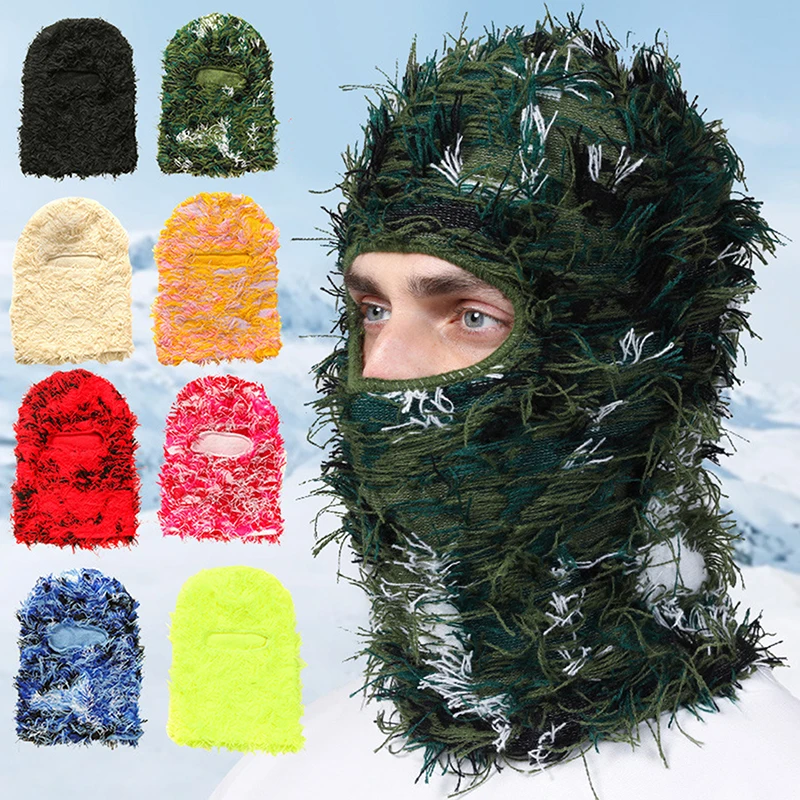 Passamontagna Maschera Da Sci Integrale Lavorata A Maglia Invecchiata Per Uomo Outdoor Camouflage Fleece Fuzzy Balaclava Ski Balaclava Berretti Cappel
