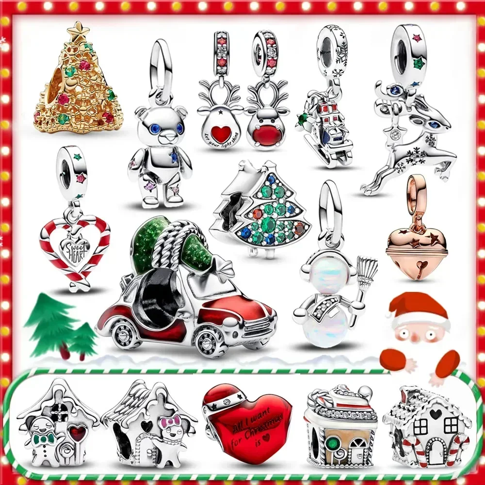 Nuovo 925 Sterling Silver Christmas Tree House Heart Charm Fit Pandora Bracciale Ciondolo Mongolfiera Regalo Di Gioielli Di Natale Fai Da Te