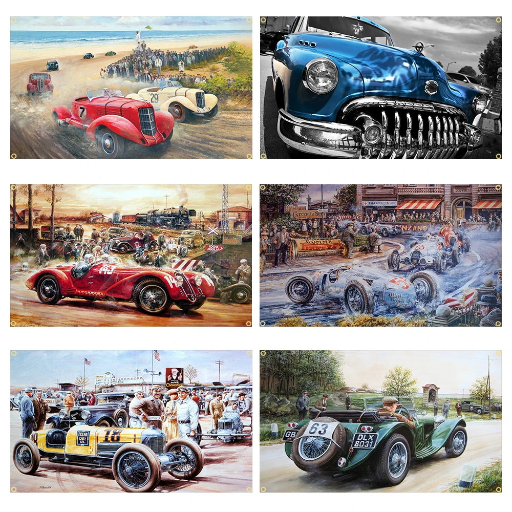 90X150Cm Vintage American Classic Car Racing Flag Banner Decorazione Arazzo Flagcore