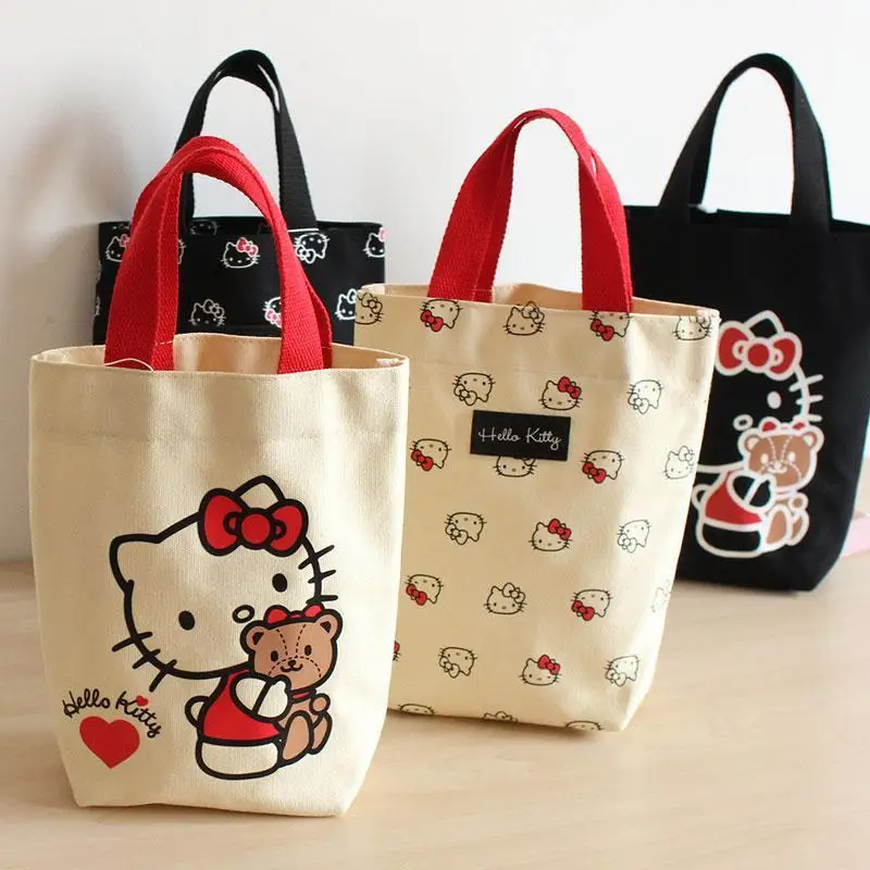 Cute Hello Kitty Y2K Borse Sanrio Kawaii Anime Cartoon Canvas Lunch Bag Water Cup Storagebag Portatile Bentobobag Regali Per Ragazze