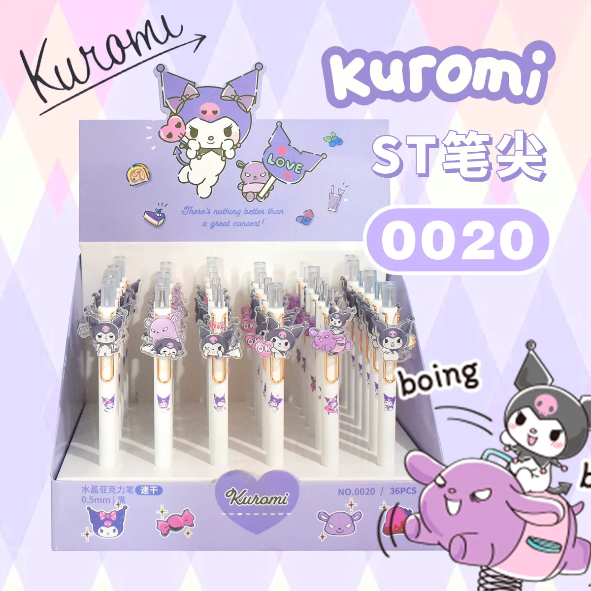 36Pcs Anime Sanrio Stationary Kuromi Patch Neutral Pen Cartoon Girl Heart 0.5Mm Black Quick Drying Water Students Pen Wholesale