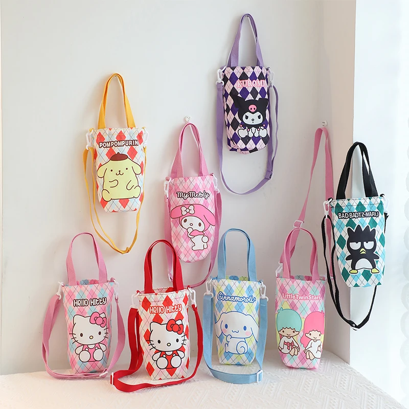 Hello Kitty Cinnamoroll Anime Kawaii Sanrio Canvas Cup Bag Kuromi Cartoon Cute Portable Water Bottle Handbag Regali Per Bambini