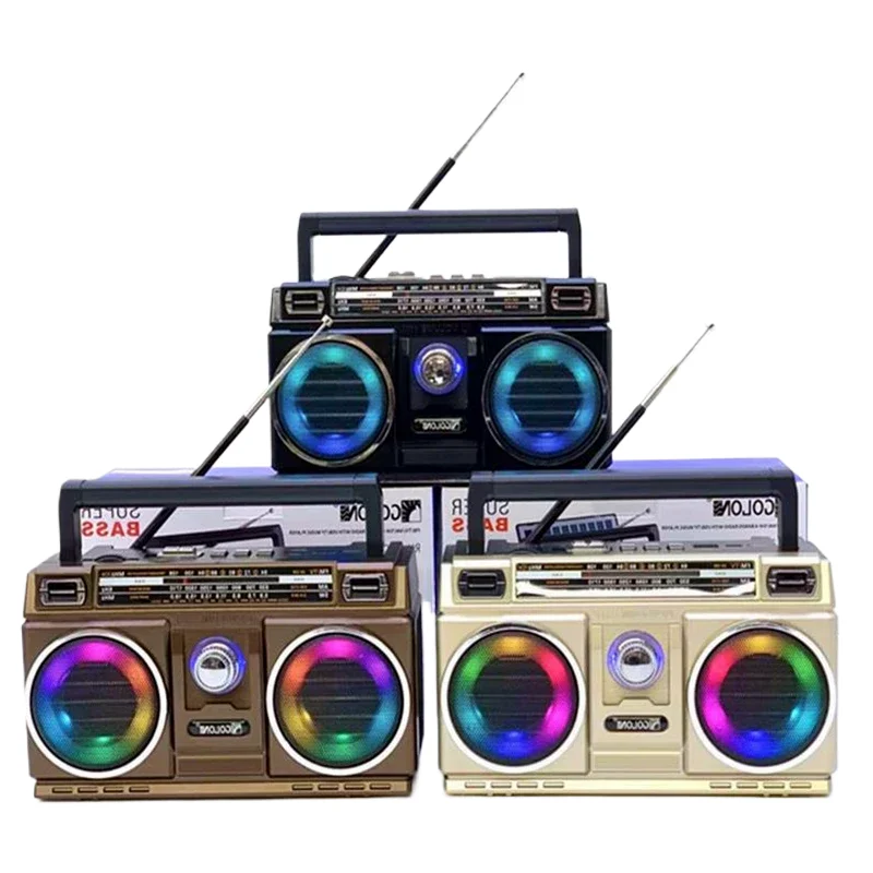 Portatile Dc Ricaricabile Radio Fm Altoparlante Retrò Bt Wireless Stereo Fm/Tv/Am/Sw 4 Bande Radio Usb Flash Disk Piaye Con Luce Rgb