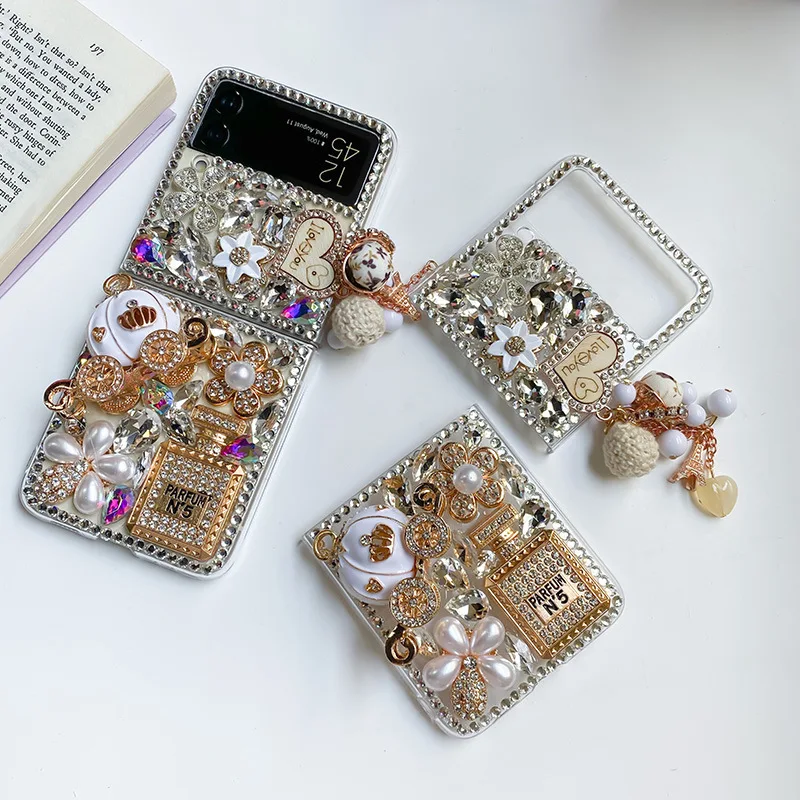 Bling Glitter Diamond Bear Flower Case Per Samsung Galaxy Z Flip 3 Zflip4 Z Fold 3 Zfold4 5G Case Luxury Rhinestone Pumpkin Car