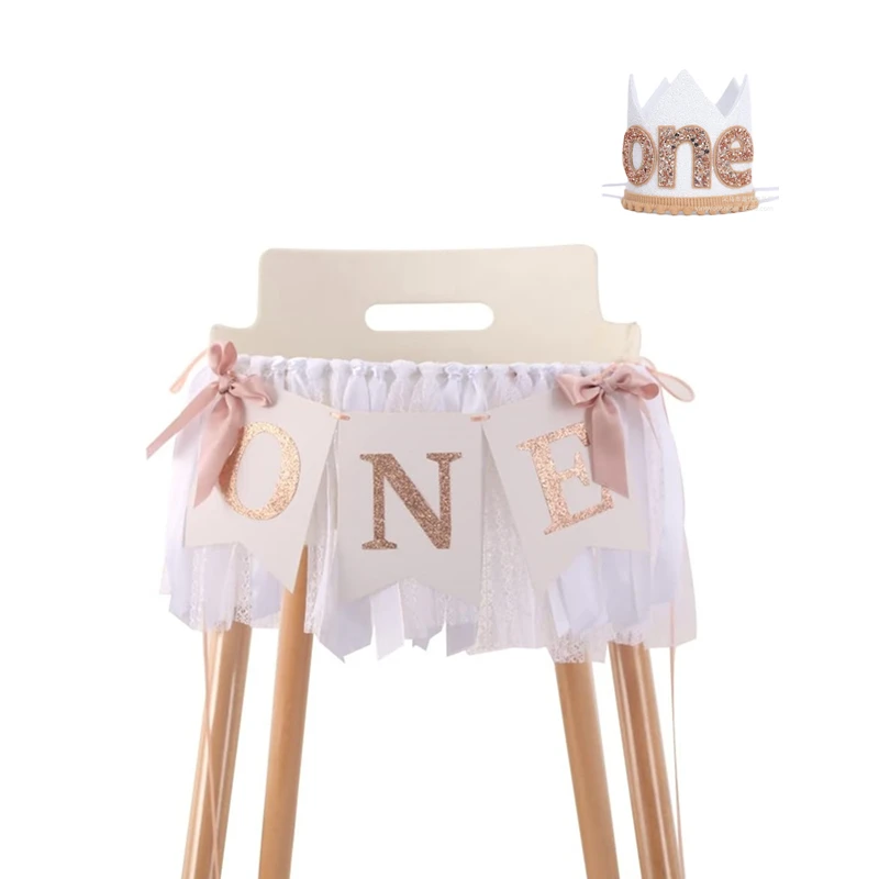 Striscione Per Seggiolone Bianco Blush In Oro Rosa Banner Per Il Primo Compleanno Della Ragazza Primo Anno Di Decorazioni Per Feste Con Cown
