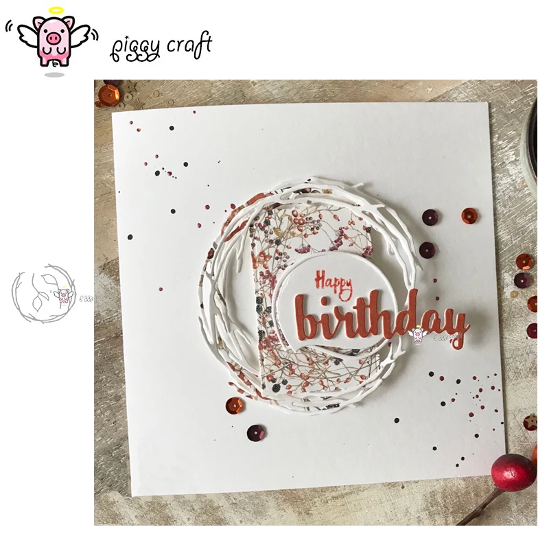 Piggy Craft Metal Cutting Dies Cut Die Mold Round Twig Frame Leaves Scrapbook Paper Craft Album Card Punch Knife Art Cutter Die