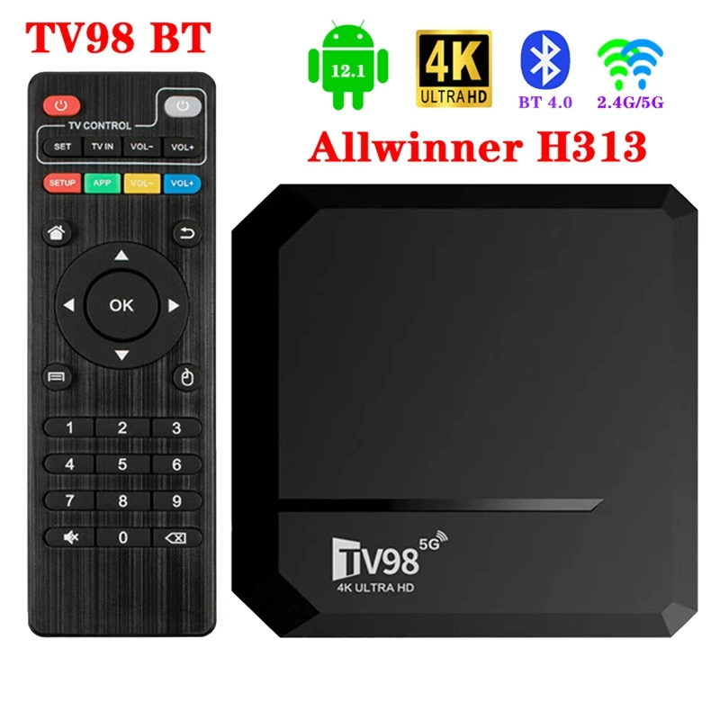 Tv98 Bt Tv Box 2G + 16G Allwinner H313 Android 12.1 Smart Tv Box 2.4G + 5G Wifi + Bt 4.0 4K X 2K Tv98 Media Player