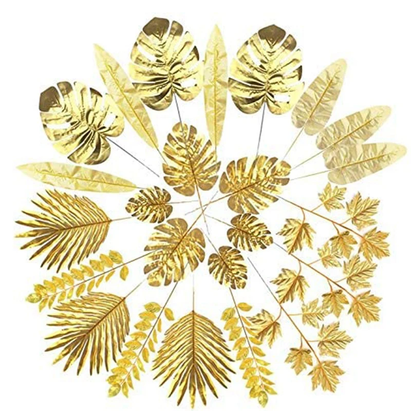 24 Pz Foglie Artificiali Foglie Di Palma D'Oro Piante Tropicali Dorate Foglie Di Palma Per La Casa Di Nozze Decorazioni Fai Da Te Forniture