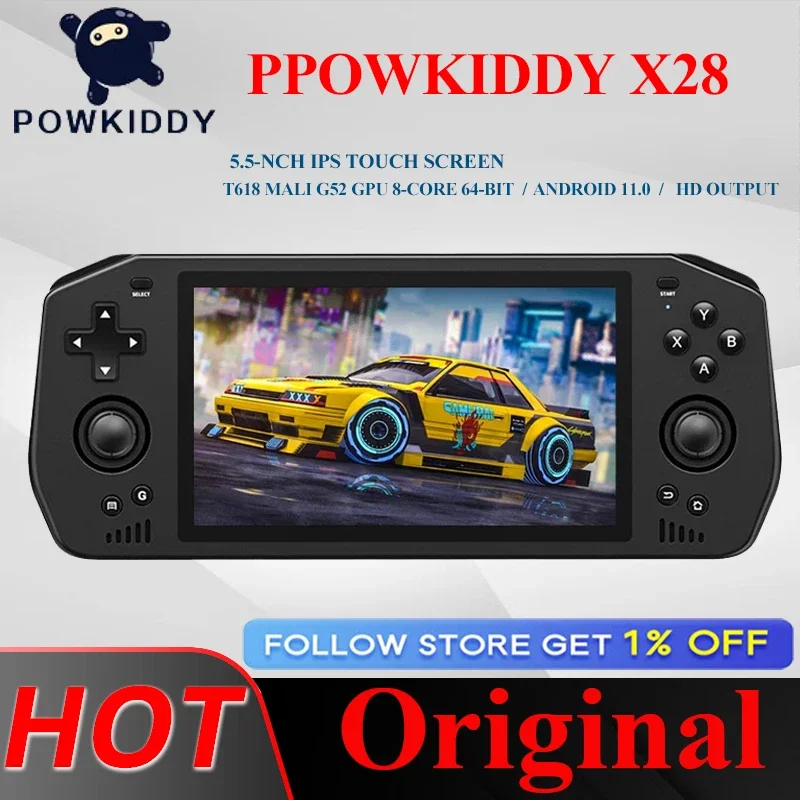 Powkiddy X28 Android Palmare Da 5.5 Pollici Ips Multi-Touch Palmare A Grande Schermo Psp Nuovo Gioco Arcade Wi-Fi Rete Online.