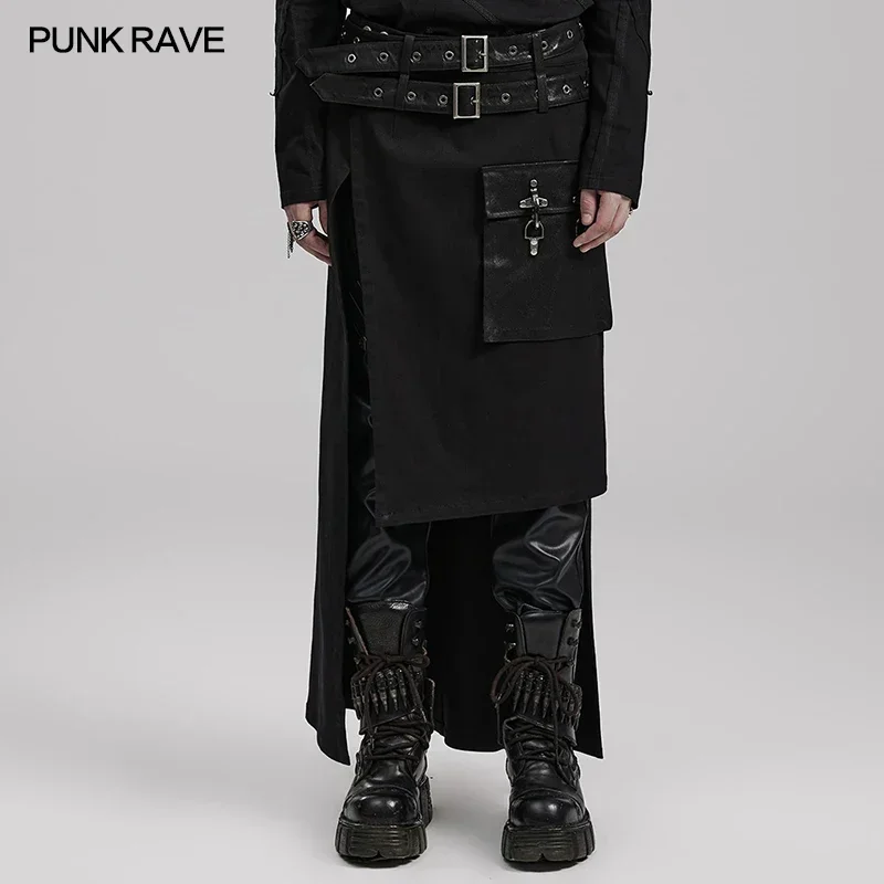 Punk Rave Men Punk Style Versione Asimmetrica Long Kilt Side Large Pocket Party Club Gonne Pantaloni Abbigliamento