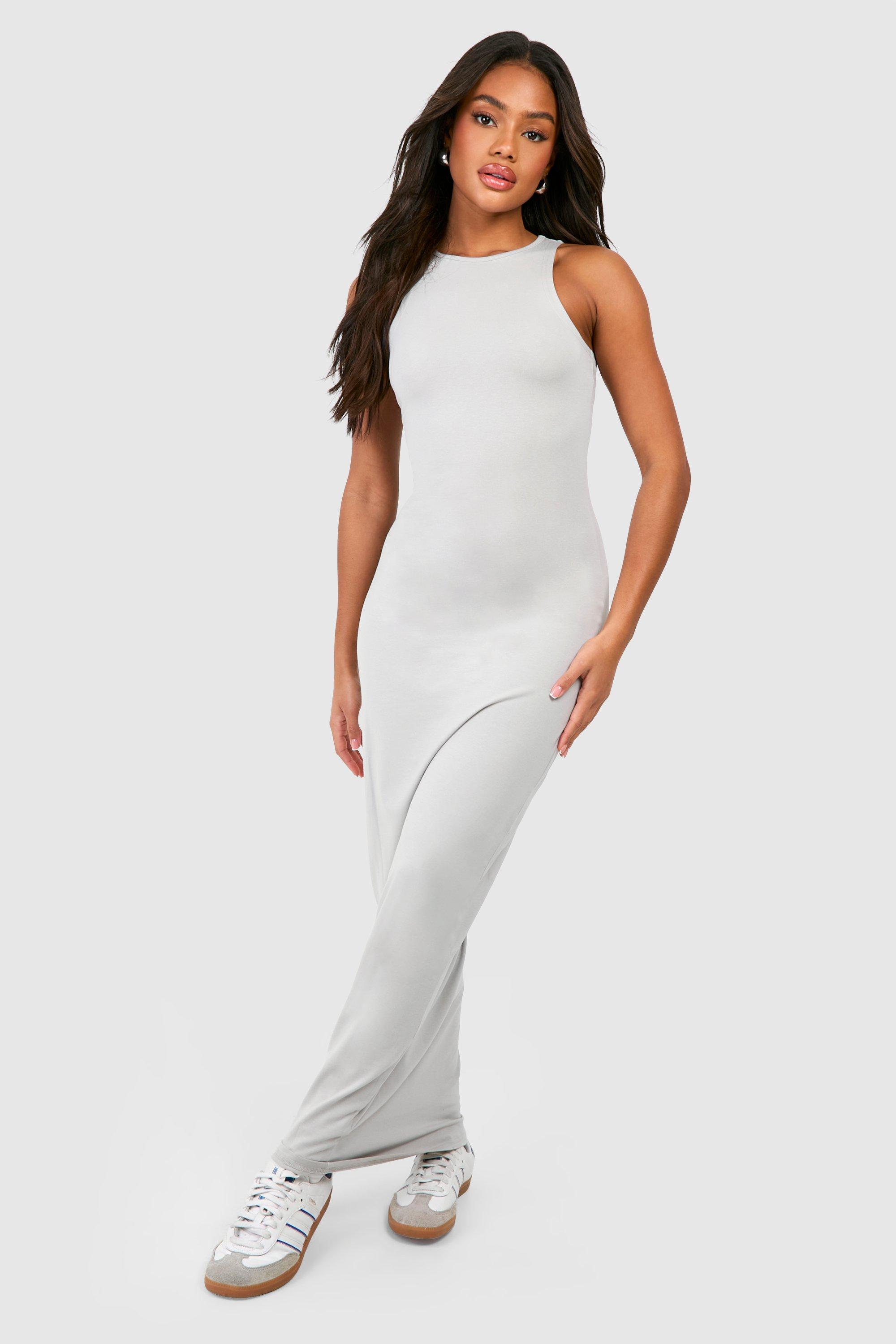 Racer Neck Maxi Dress, Grigio