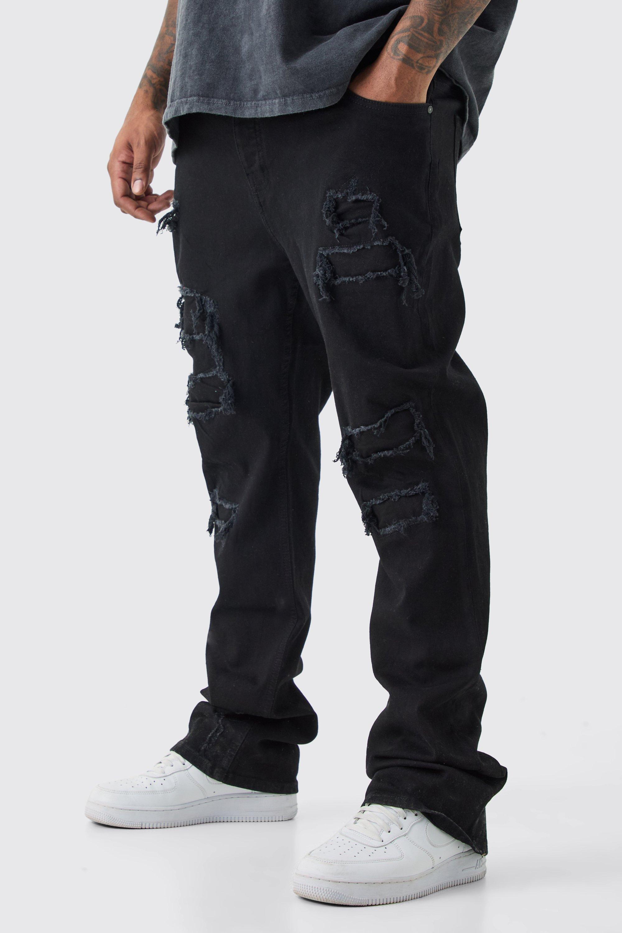Plus Skinny Stacked Distressed Ripped Jeans, Nero