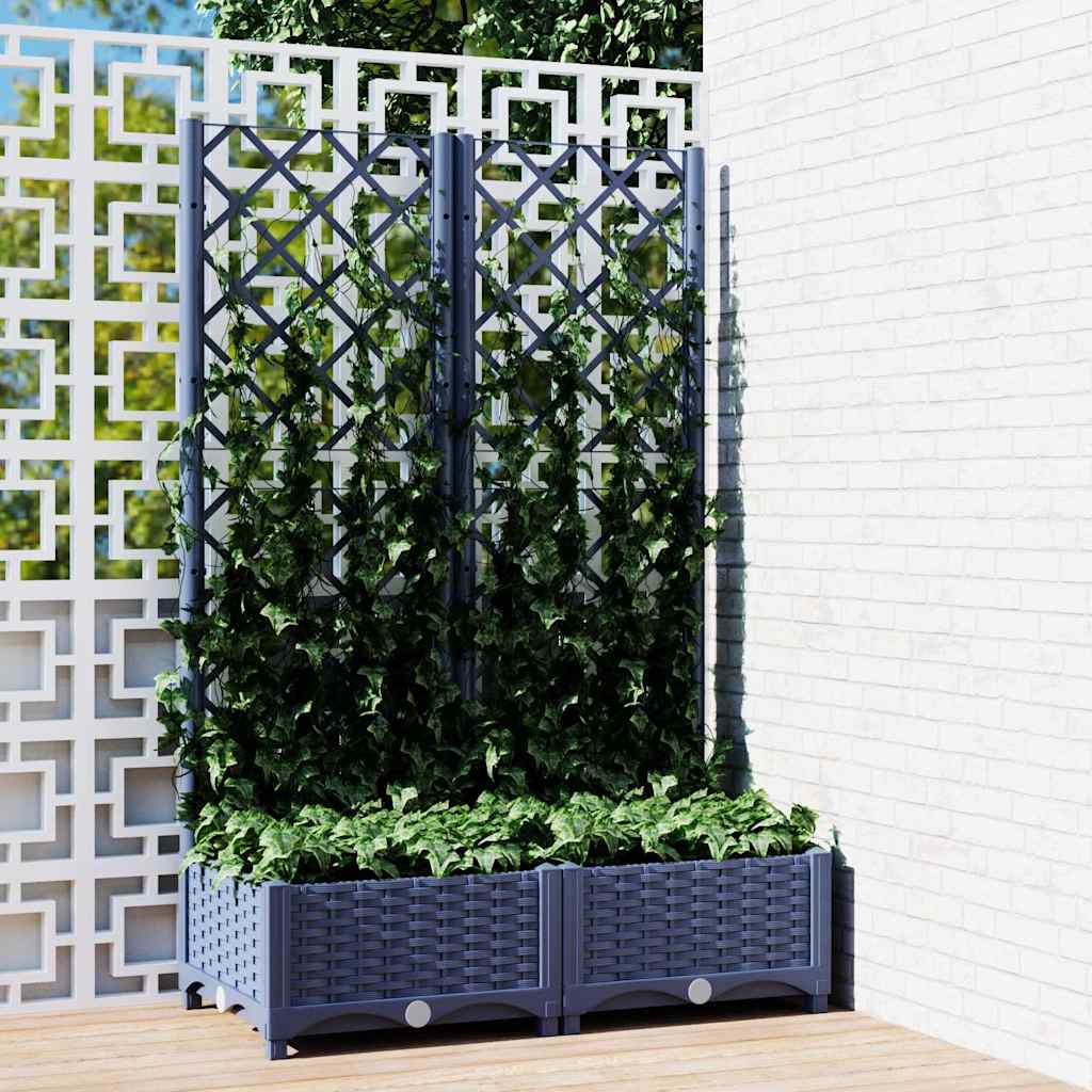 vidaXL Jardinière avec treillis Gris foncé 80x40x121,5 cm PP