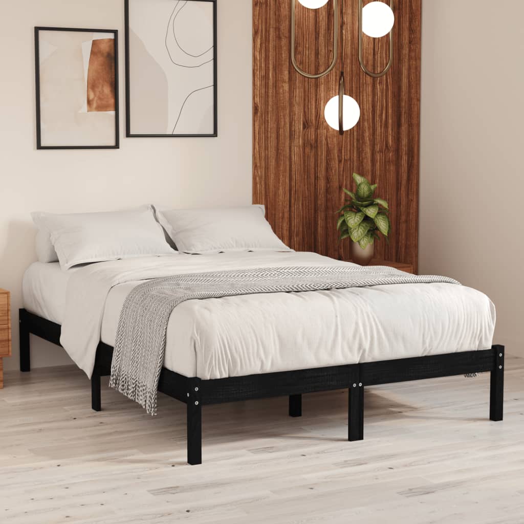 vidaXL Cadre de lit Noir Bois de pin massif 140x190 cm