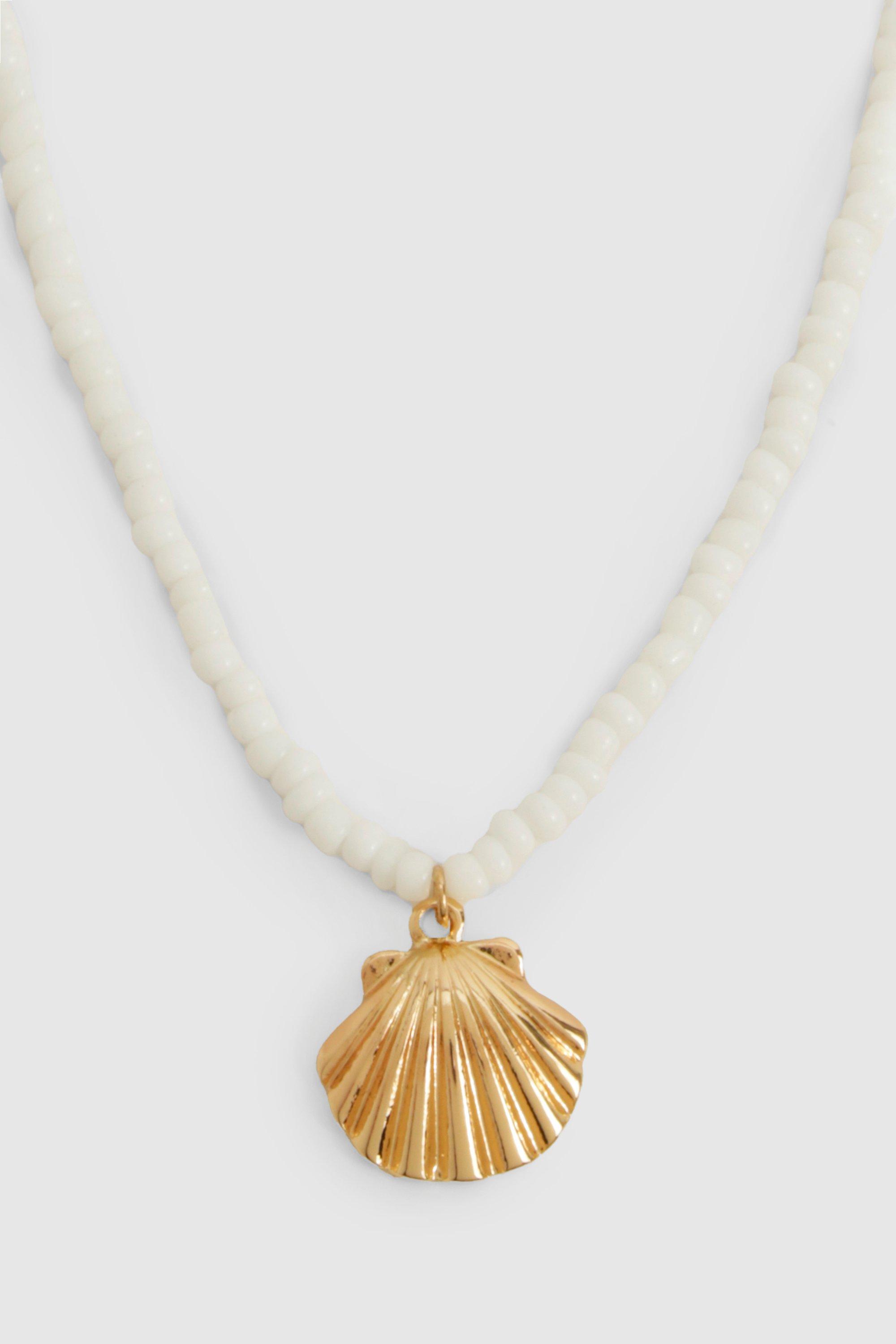 Beaded Sea Shell Choker, Bianco