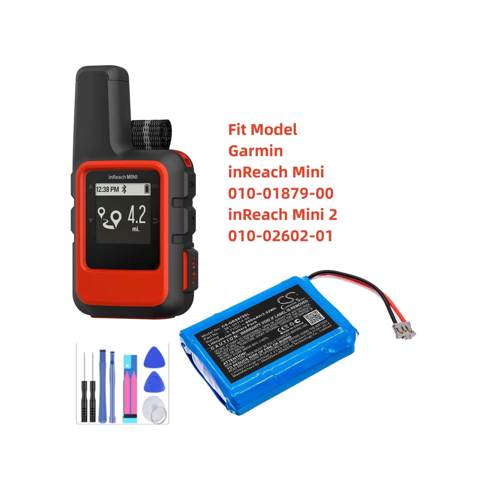 Gps, Batteria Navigatore Per Garmin 361-00114-00 Inreach Mini 010-01879-00 Inreach Mini 2 010-02602-01 Capacità 950Mah / 3.52Wh