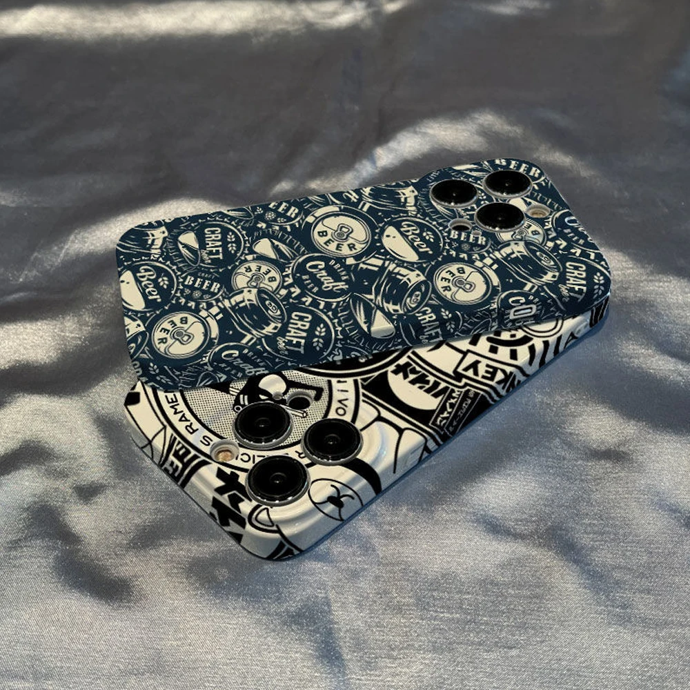 Iphone 13 Black Beer Cartoon Doodle Phone Case Per Iphone 14Pro 11 12Pro 12 13 14 Pro Max Canvas Housing Funda C-Craftd Cover