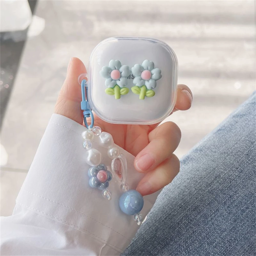 Kawaii Cute 3D Blue Flower Auricolari Cuffie Custodia Morbida Per Samsung Galaxy Buds Live Con Custodia Portachiavi Per Samsung Buds 2 Pro