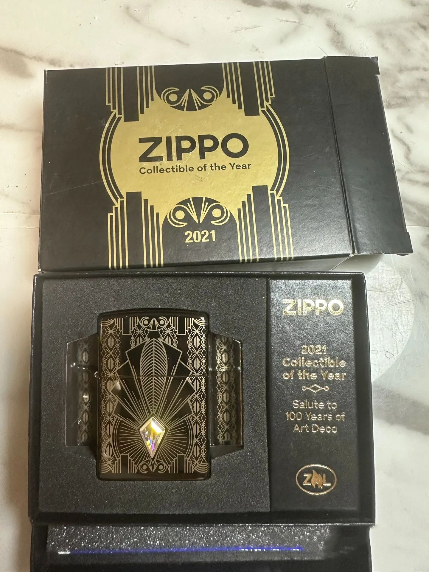 Zippo 2021 Limited Edition 100 Anni Di Art Deco Accendino Black Gold Stone Collezione Antivento In Scatola