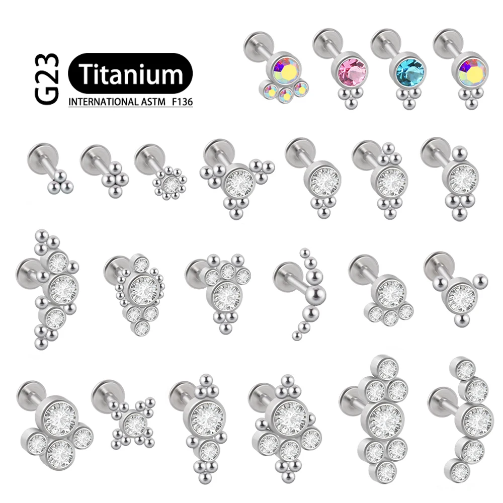 Mvjk Astm F136 Titanio Opale Zircone Ear Stud Labret Stud Lip Ring Cartilagine Helix Lobe Conch Orecchini Monili Penetranti Del Corpo