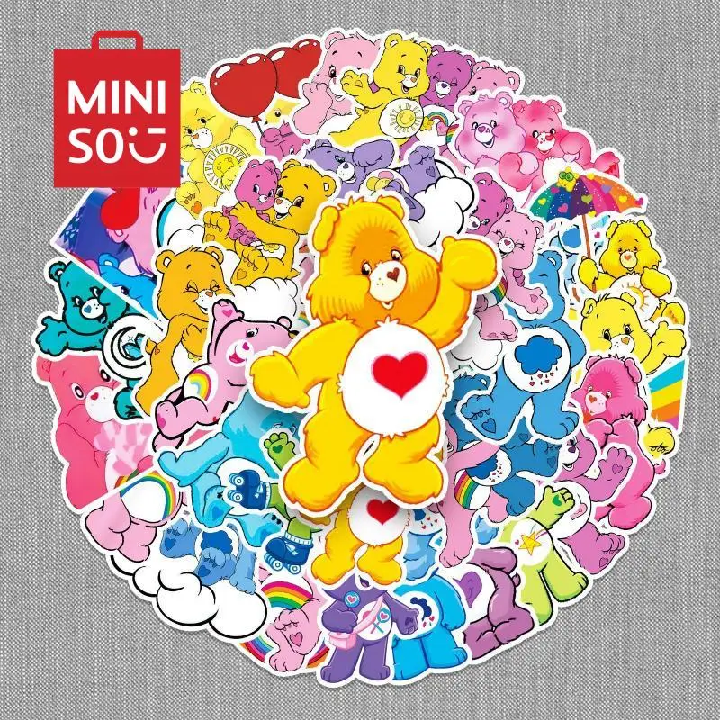 50Pcs Miniso Care Bear Stickers Kawaii Bambini Graffiti Stickers Bagagli Laptop Skateboard Cute Anime Adesivi Impermeabili