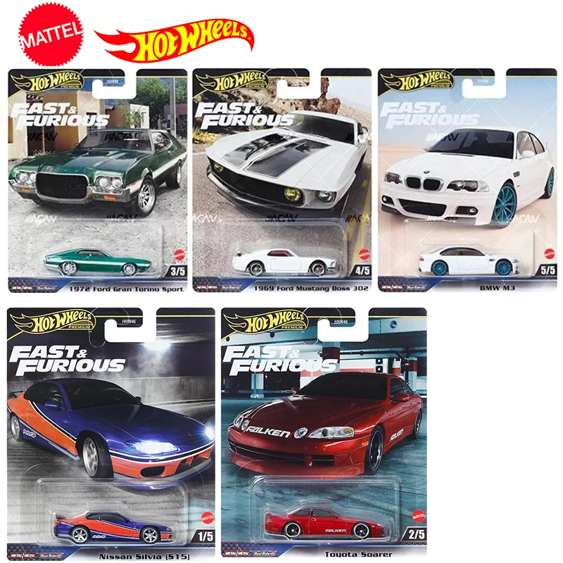 Genuine Hot Wheels Premium Fast & Furious Car 1/64 Alloy Bmw Nissan Silvia Ford Gran Torino Mustang Boys Toys Real Riders