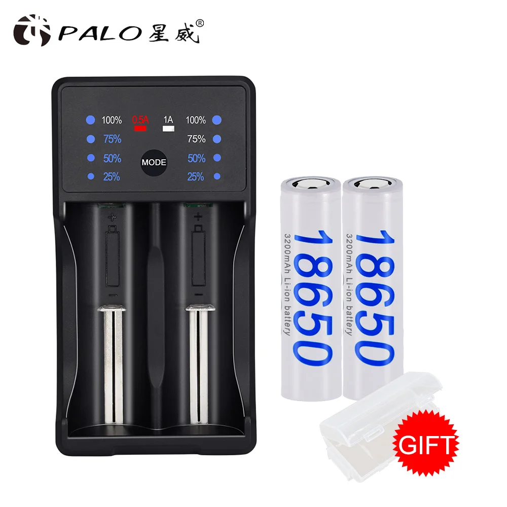 Palo Battery Charger Set 2Pcs 18650 Batterie + 1 Caricatore Per 3.7V 14500 18650 26650 18490 1.2V Sc Aa Aaa Ni-Mh Ni-Cd Ricaricabile