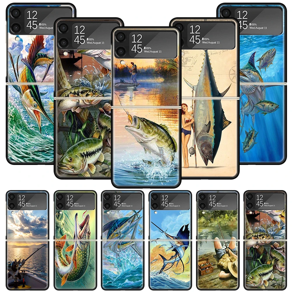 Offshore Angling Fishing Fish Rod Phone Case Per Samsung Galaxy Z Flip 4 5 Flip3 5G Black Hard Cover Zflip4 Zflip5 Zflip3 Coque