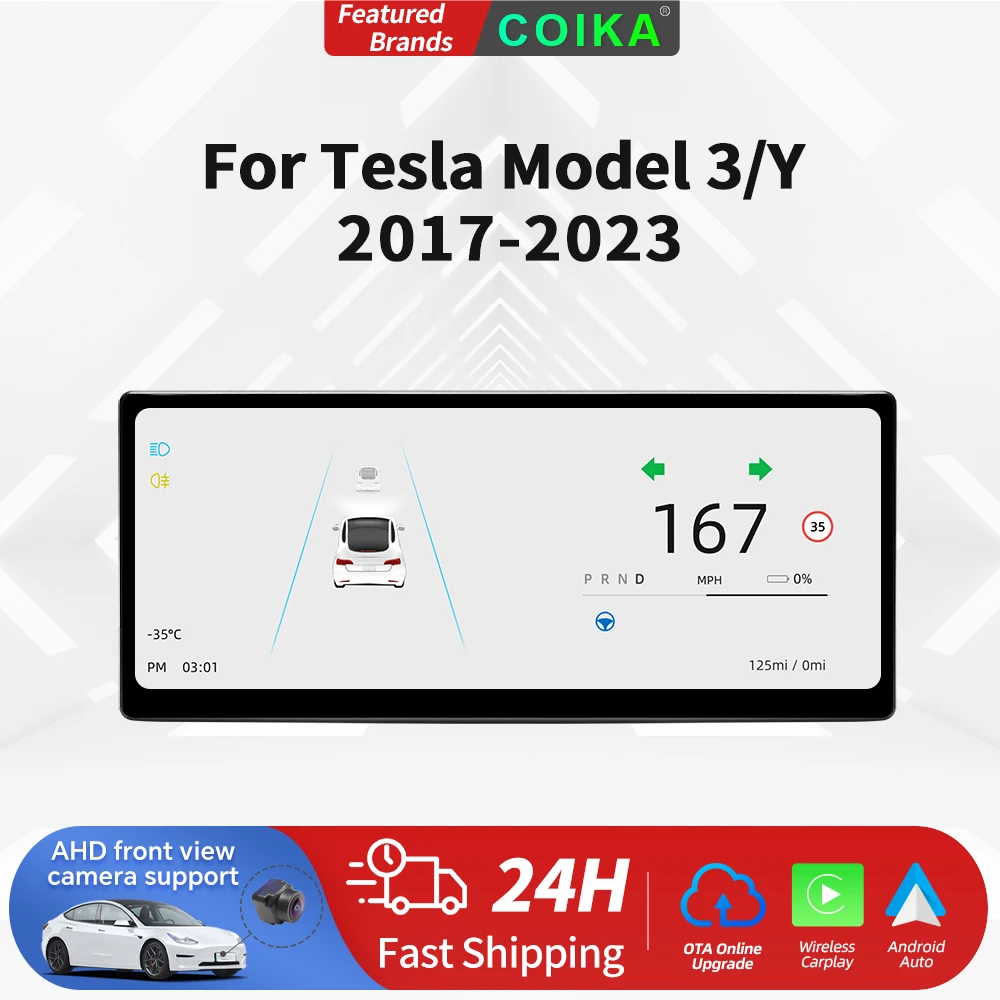Per Tesla Model 3 / Model Y Head Up Display Digital Dashboard Cluster Instrument Touch Screen Sistema Linux Wireless Carplay 9"