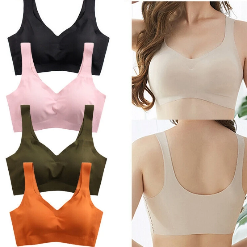 Reggiseno Di Seta Del Ghiaccio Senza Cuciture Gilet Reggiseni Donna Push Up Intimo Lingerie Sleep Top Imbottito Bralette Soutien Gorge Musliminfe;