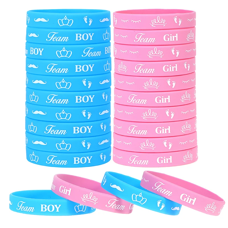Ragazzo O Ragazza Gender Reveal Party Team Bride Bracciale Braccialetti Per Team Wendy Welcome Baby Shower Decorazione Silicone 36 Pezzi