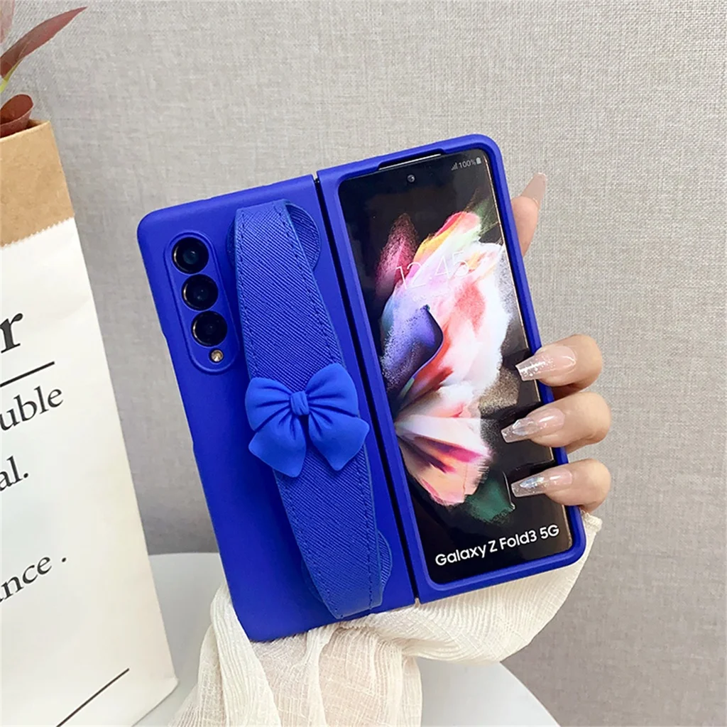 Coreano Moda Fai Da Te 3D Arco Braccialetto Staffa Blu Opaco Custodia Per Galaxy Z Fold 5 4 3 2 5G Fold4 Zfold5 Zfold5 Zfold4 Fold3
