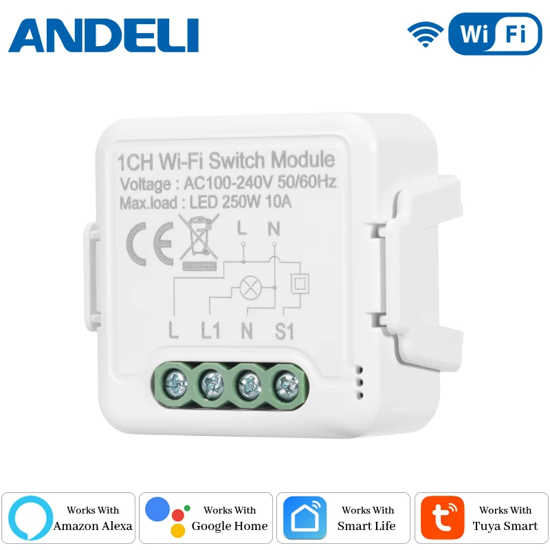 Tuya Diy Breaker Wifi Smart Light Switch Module 10A 100-240V Telecomando App Bidirezionale Funziona Con Alexa Google Home 1Gang