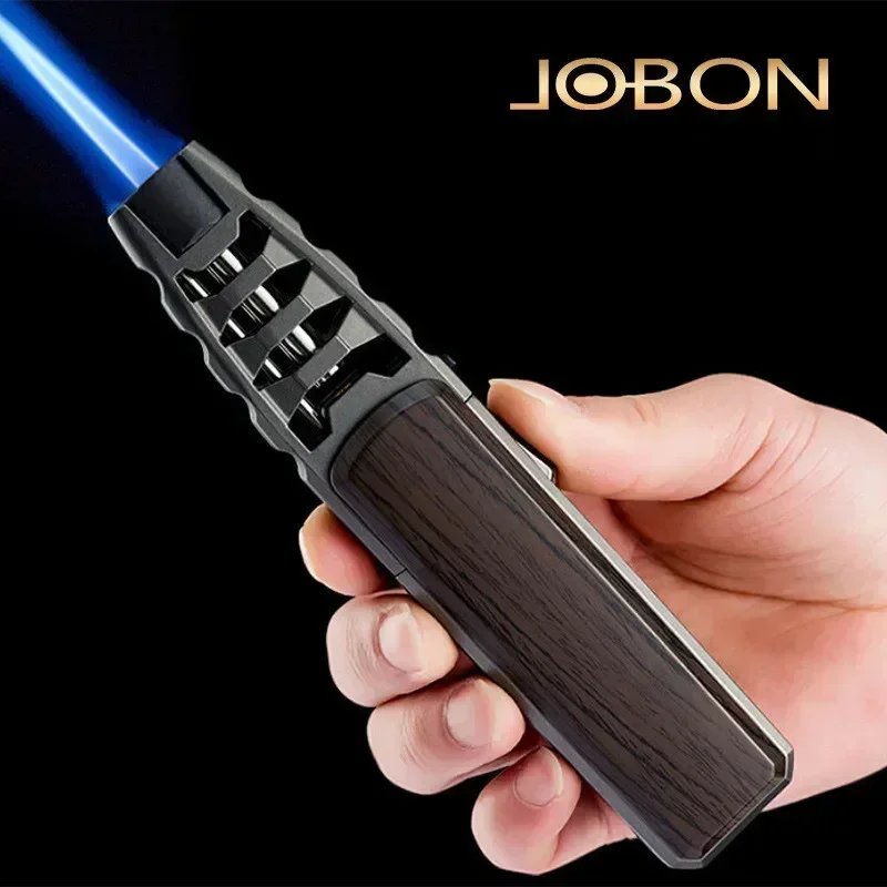 Jobon Metal Outdoor Windproof Turbina Torch Strong Fire Power Blue Flame Straight Butano Gas Lighter Gas Kitchen Bbq Welding