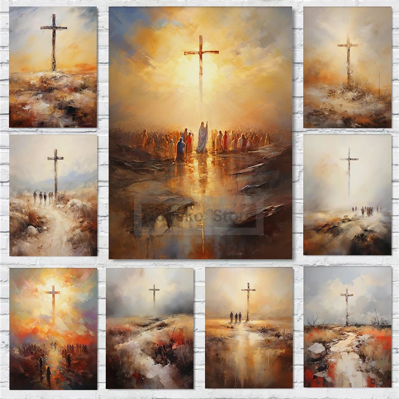 The Holy Cross Jesus Christ Abstract Christian Art Bible Poster Stampe Canvas Painting Wall Art Pictures Home Room Decor Gift