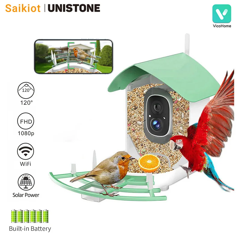 Saikiot Smart 1080P Mangiatoia Per Uccelli Con Fotocamera Wifi App Monitoraggio Remoto Ai Bird Camera Wireless 2Mp Outdoor Bird Feeder Camera