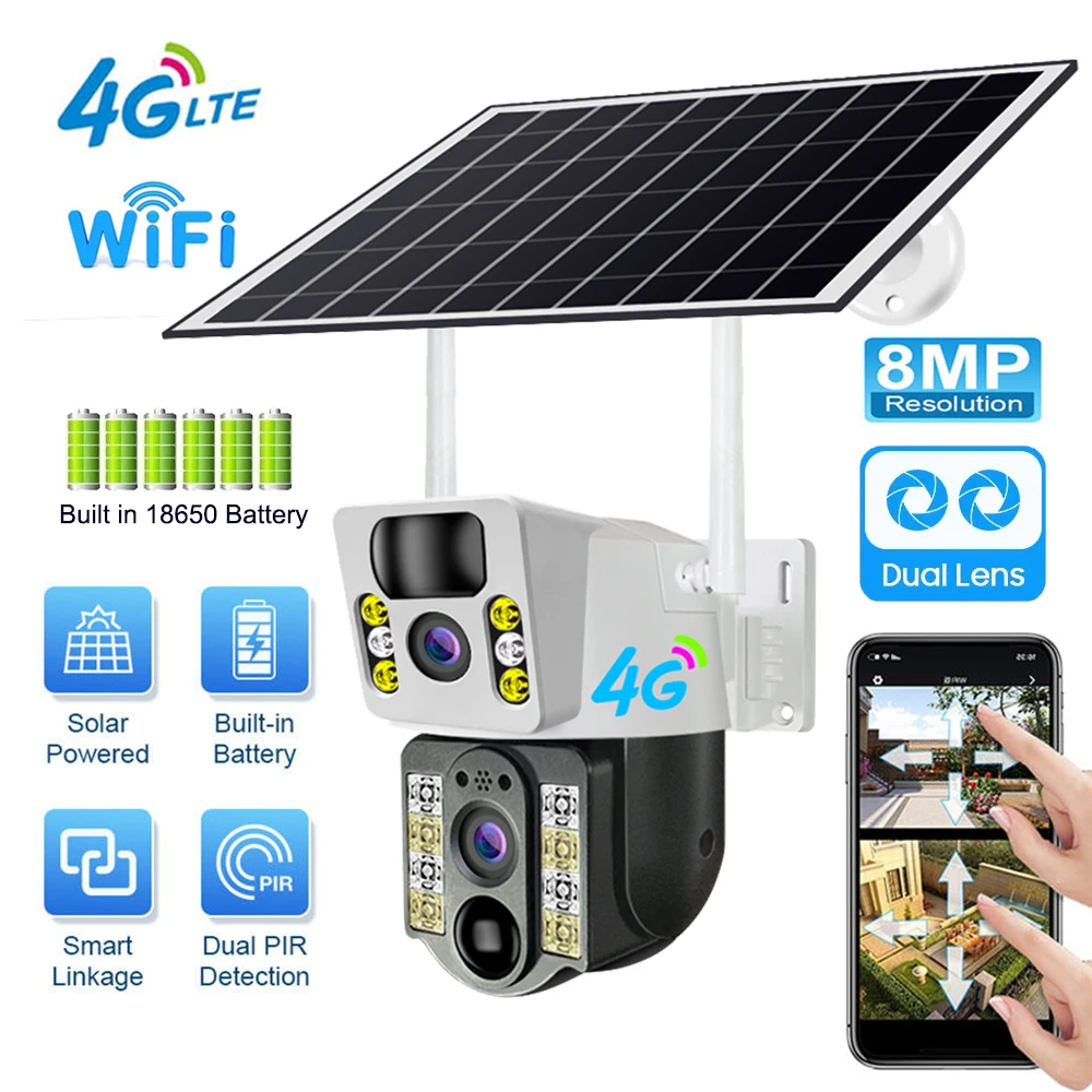 Telecamera Solare 4G Esterna A Bassa Potenza Wifi Camara Pir Rilevamento Umanoide Protezione Di Sicurezza Cctv Batteria Ricaricabile Integrata