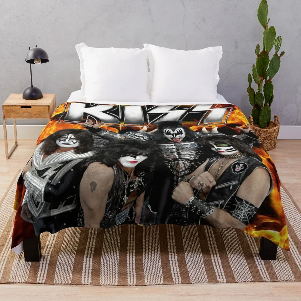 Kiss With Logo And Band Throw Coperta Letti Decorativi Flanella Moving Sleeping Bag Coperte